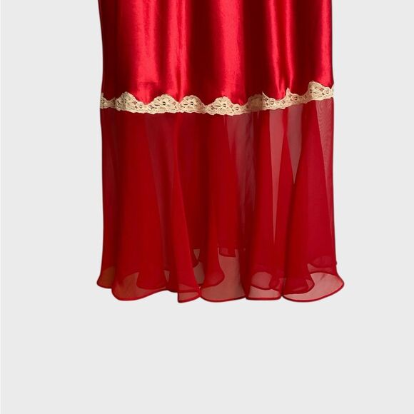 Vintage Fantasies by Morgan Taylor Red Satin Lace Nightgown Slip Dress Size L - Picture 7 of 15